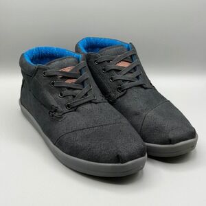 TOMS‎ Paseos Mid Top/Chukka Lace Up Sneakers Black Felt Blue Lining Mens Sz 10.5